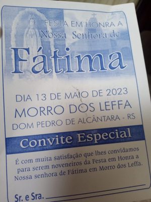 Comunidade Nossa Senhora de Fátima celebrará a festa da padroeira.